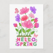 hallo Spring roze en Purple Flowers & Butterflies Briefkaart (Voorkant)