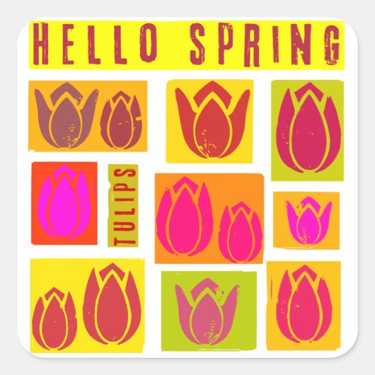 Hallo ·Spring Tulpen Accessoire Gift Sleutelhanger Vierkante Sticker (Voorkant)