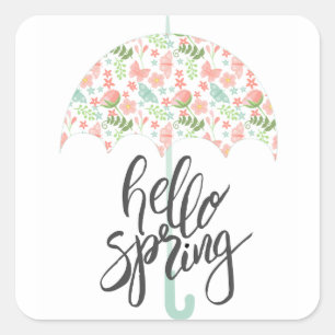 hallo Spring Umbrella Vierkante Sticker