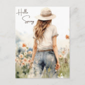 Hallo Spring Wildflowers Waterverf Spring Feestdagenkaart (Voorkant)