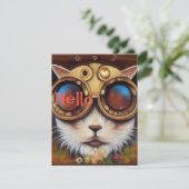 Hallo Steampunk Cat Notecard to Say Feestdagenkaart (Staand voorkant)