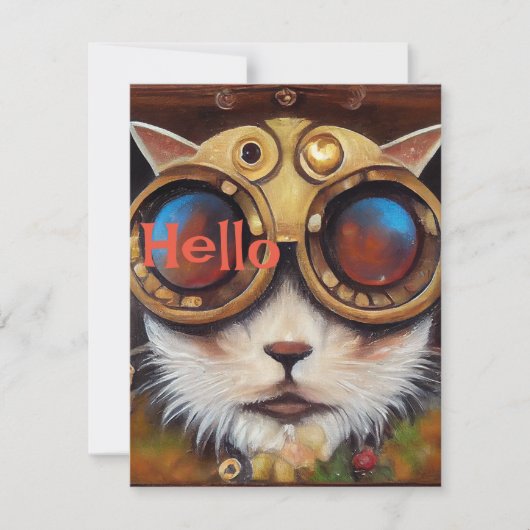 Hallo Steampunk Cat Notecard to Say Feestdagenkaart (Voorkant)