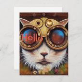 Hallo Steampunk Cat Notecard to Say Feestdagenkaart (Voorkant / Achterkant)