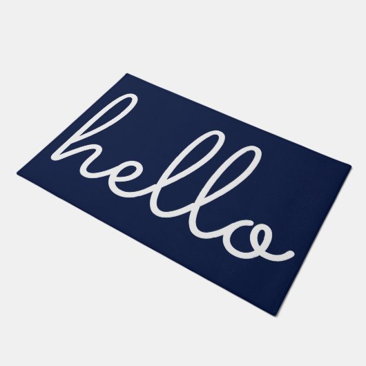 Hallo Stijl Modern Script Navy Blauwe Deurmat (Schuin)