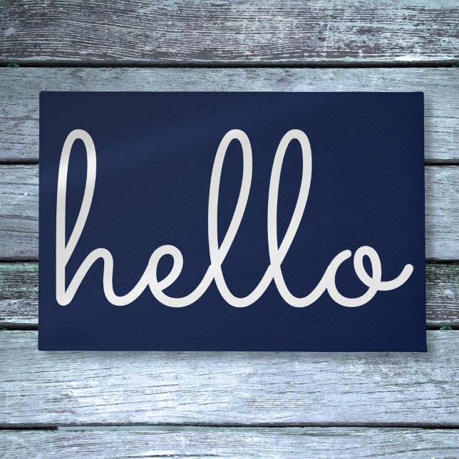 Hallo Stijlvol modern script marineblauw Deurmat (Hello Stylish Modern Script Navy Blue Doormat)