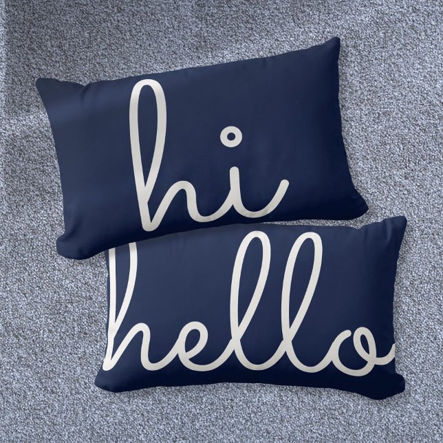 Hallo Stijlvol Schrift Leuke Marineblauw Kussen (Hi Hello Stylish Script Fun Navy Blue Lumbar Pillow)