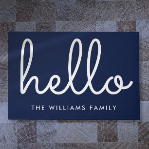 Hallo Stijlvol Schrift Navy Blau Aangepaste Famili Deurmat