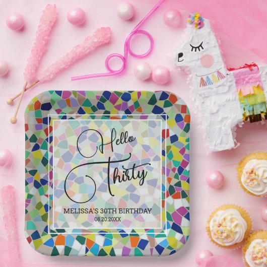 Hallo Stijlvolle kleurrijke mozaïek Papieren Bordje (Feest)