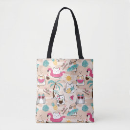 hallo Summer Beach Cat Surfer Kawaii Kat Tote Bag