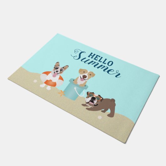 hallo Summer Beach Dogs Blue Deurmat (Schuin)