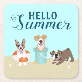 hallo Summer Beach Dogs Blue Oranje Kartonnen Onderzetters