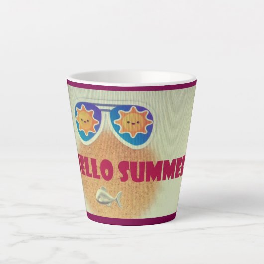Hallo Summer Beach Sticker – Schattigee vis Latte Mok (Voorkant)