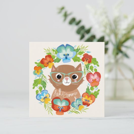 hallo Summer Cat Feestdagenkaart (Staand voorkant)