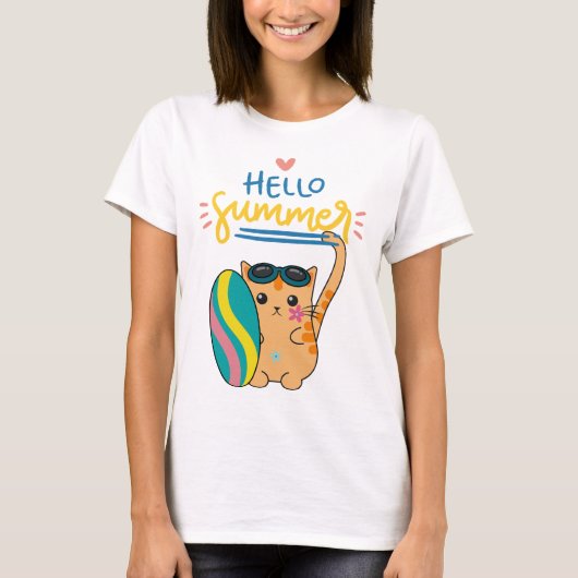 hallo "Summer Cat Surfer" T-shirt (Voorkant)