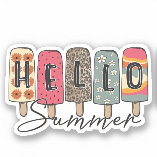 hallo Summer Colorful Ice Cream  Retro Sticker (Voorkant)