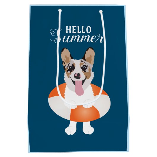 hallo Summer Corgi Beach Dog Medium Cadeauzakje (Achterkant)