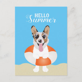 hallo Summer Corgi Beach Dogs Briefkaart