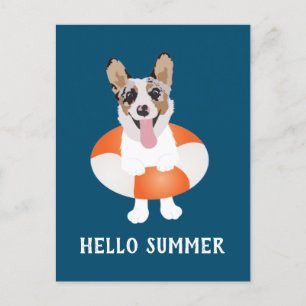 hallo Summer Corgi Beach Dogs Briefkaart