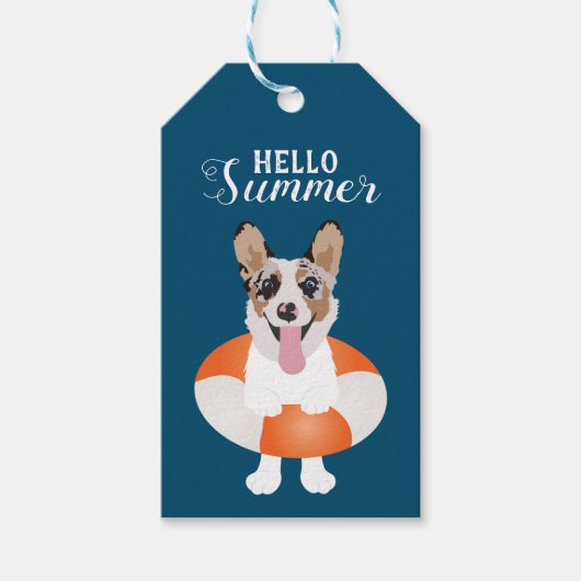 hallo Summer Corgi Beach Dogs Cadeaulabel (Voorkant)