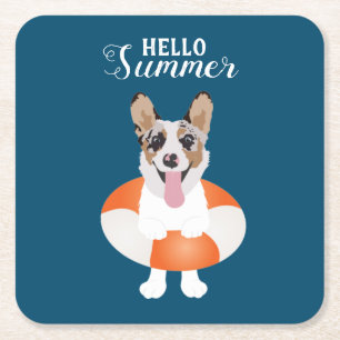 hallo Summer Corgi Beach Dogs Kartonnen Onderzetters