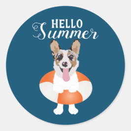 hallo Summer Corgi Beach Dogs Ronde Sticker