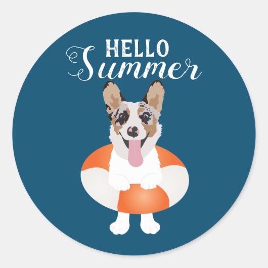 hallo Summer Corgi Beach Dogs Ronde Sticker (Voorkant)