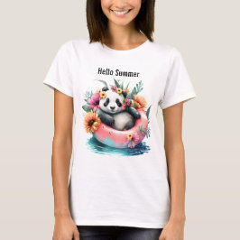 hallo Summer Cute Panda die in een binnenbuis hang T-shirt