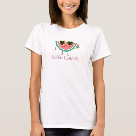 hallo Summer Cute Watermelon in Shades T-shirt (Voorkant)