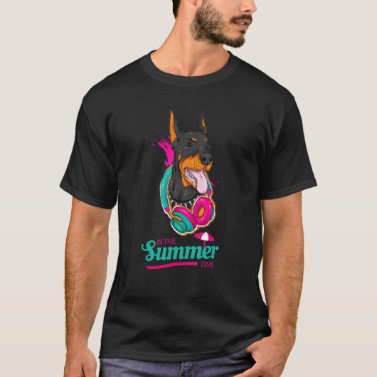 hallo Summer Dobie Holiday Doberman Pinscher Beach T-shirt (Voorkant)
