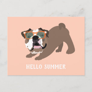 hallo Summer English Bulldog Oranje Briefkaart