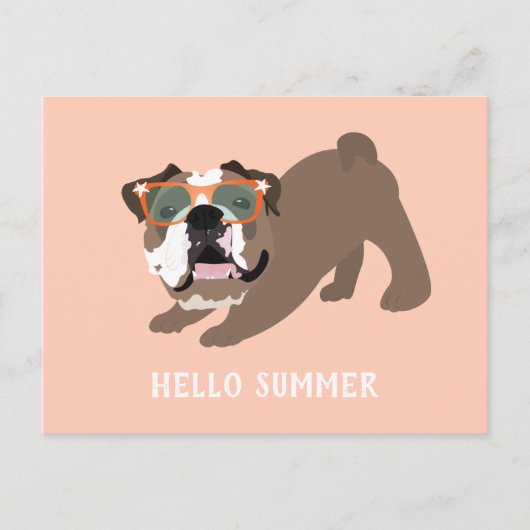 hallo Summer English Bulldog Oranje Briefkaart (Voorkant)