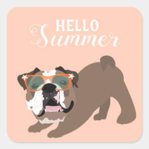 hallo Summer English Bulldog Oranje Vierkante Sticker