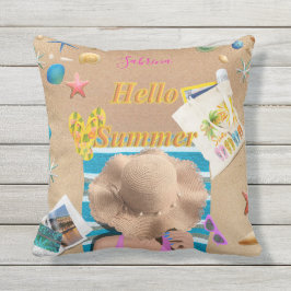 hallo Summer Fun Beach Zee Seashells gepersonalise Buitenkussen