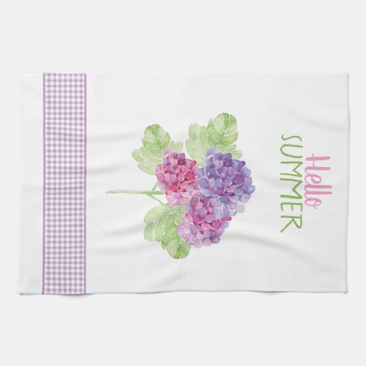 hallo Summer Hydrangea Gingham Kitchen Towel Theedoek (Horizontaal)