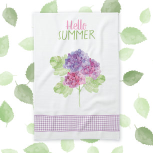 hallo Summer Hydrangea Gingham Kitchen Towel Theedoek
