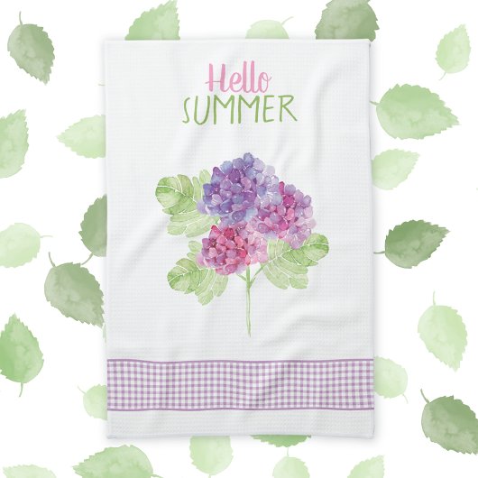 hallo Summer Hydrangea Gingham Kitchen Towel Theedoek