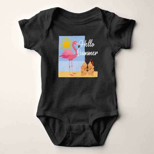 hallo Summer Pink Flamingo Design - Baby Jersey Bo Romper (Voorkant)