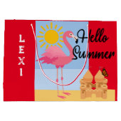 hallo Summer Pink Flamingo Design - Gift Bag - Lar Groot Cadeauzakje (Achterkant)