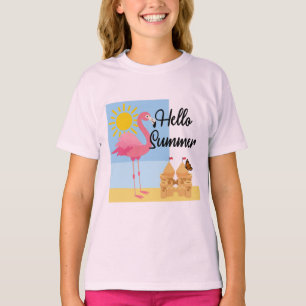 hallo Summer Pink Flamingo Design - Girls' Basic T T-shirt
