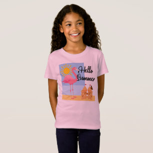 hallo Summer Pink Flamingo Design - Girls's Fine J T-shirt