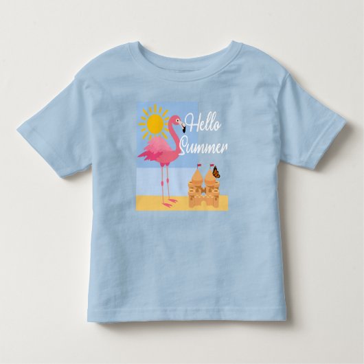 hallo Summer Pink Flamingo Design - Toddler Fine J Kinder Shirts (Voorkant)