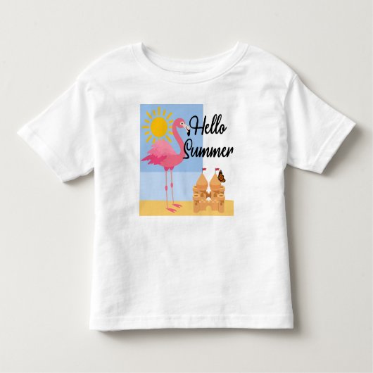 hallo Summer Pink Flamingo Design - Toddler Fine J Kinder Shirts (Voorkant)