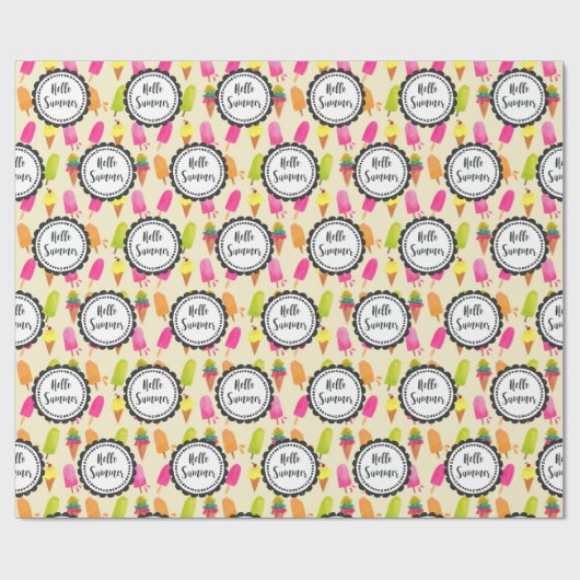 hallo Summer Popsicles en Ice Cream Cadeaupapier (Vlak)