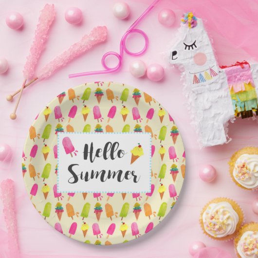 hallo Summer Popsicles en Ice Cream Papieren Bordje (Feest)