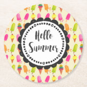 hallo Summer Popsicles en Ice Cream Ronde Kartonnen Onderzetter (Voorkant)
