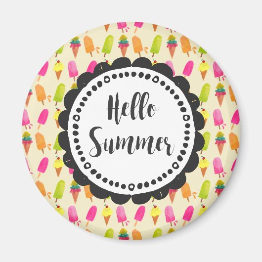hallo Summer Popsicles en Ice Cream Typografie Magneet (Voorkant)