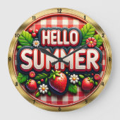 Hallo Summer Strawberry Gingham Grote Klok (Voorkant)