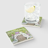 hallo Summer Tea en Plums in de tuin Stenen Onderzetter (Zijkant)