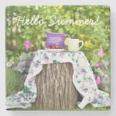 hallo Summer Tea en Plums in de tuin Stenen Onderzetter (Voorkant)