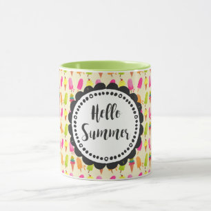 hallo Summer Typography Popsicles en Ice Cream Mok